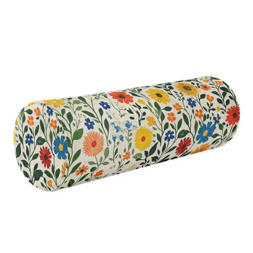 GuoChe Almohada para piernas para dormir, primavera, lindas flores, rústico, beige, protector de almohada de 5.5 x 17 pulgadas, almohada redonda de espuma, rodillo de masaje, almohada de apoyo lumbar