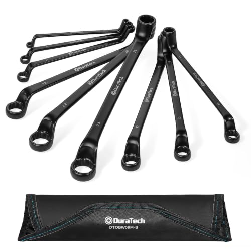 Image of DURATECH 9-Piece Offset Box Wrench Set, Metric, 6mm-23mm | Black Electrocoat, 75-Degree Offset, CR-V Steel, Corrosion Resistance, 9-Piece with 18 Sizes, With Pouch