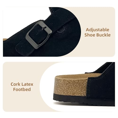 Image of Kids Suede Clogs Boys Girls Sandals Cork Footbed Toddler Slip-on Slippers Indoor Outdoor Cute Sandals Classic Adjustable Buckle