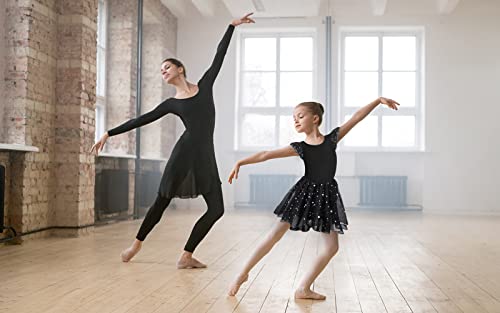Image of MOLLDAN Girls Dance Leotards for Ballet Dress Shiny Skirt Ruffle Sleeve Crisscross Back