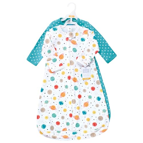 Image of Hudson Baby Unisex Baby Cotton Long-Sleeve Wearable Sleeping Bag, Sack, Blanket, Happy Planets, 3-9 Months