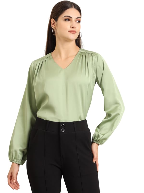 fithub Women's Solid V-Neck Regular Sleeves Formal Top-picture-35