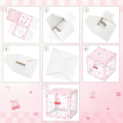 Image of 51Pcs Cherry Diaper Raffle Tickets with Box for Baby Shower Games, She's the Cherry on Top Baby Shower Decorations Pink Bow Clear Diaper Raffle Box