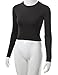 Doublju Basic Long Sleeve Crop Top for Women with Plus Size Black Medium