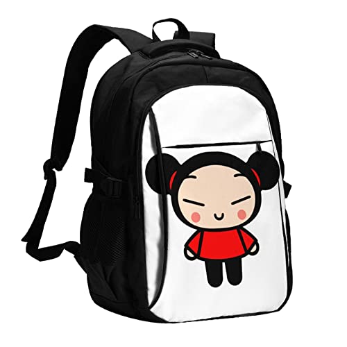 Lsjuee Pucca Sac à dos pour ordinateur portable College Business Sac à dos avec port USB pour homme et femme Sac à dos de voyage