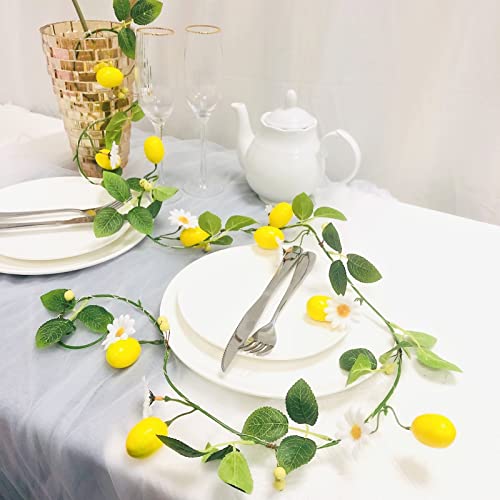 Riaxuebiy 2 Pack Artificial Lemon Berry White Flower Vine Garland, Fake Hanging Fruit Lemon Wreath for Wedding Home Garden Office Christmas Party Craft Art Decoration (Lemon Yellow Berry)