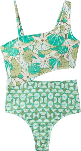 O'NEILL Girls Shell Abstract Asymmetrical One Piece Swimsuit – Stylish Youth Swimwear