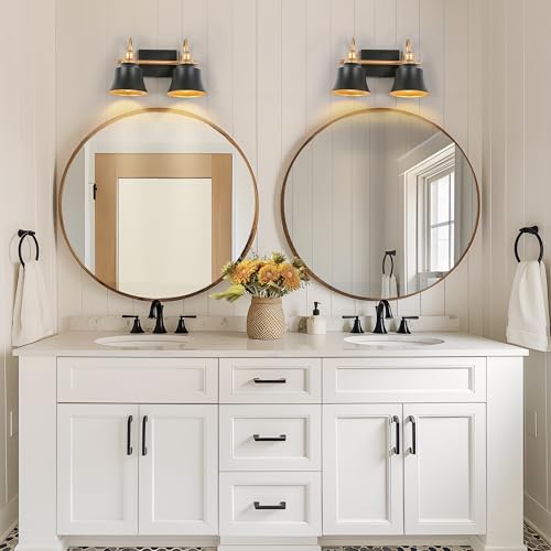 Image of KSANA Black Gold Vanity Lights, 2 Light Bathroom Light Fixtures Over Mirror Modern Farmhouse Vanity Lights for Bathroom, Bedroom, Kitchen