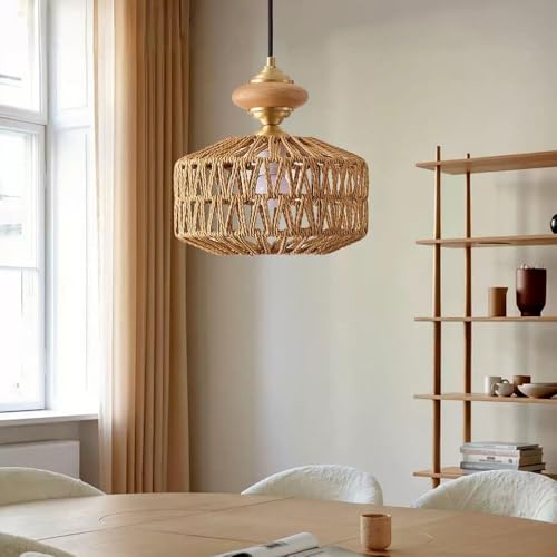 Lámpara colgante de cuerda de cáñamo para iluminar techos oscuros de comedor 4