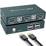 KVM Switch HDMI 2 Port,KVM Switches 4K@30Hz,USB2.0,2 PC 1 Monitor Switch,Button Switch,KVM USB Umschalter,mit 2 HDMI- und USB-Kabeln