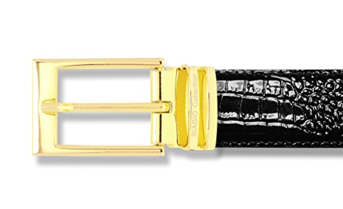 Croc Embossed BLACK Men's Bonded Leather Belt Gold-Tone Buckle Regular2