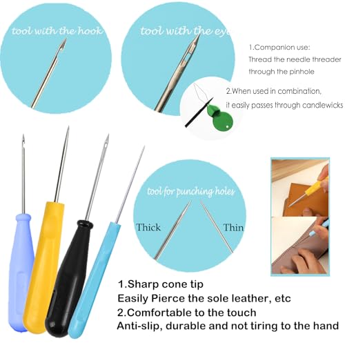 Image of 155PCS Adjustable Candle Hole Drill Needle with Candle Wick Roll 200 Ft,Candle Making Kits to Insert Wick in Silicone Molds,Mold Hook & Eye Punch Needle,Big Hole Long Needle,Stickers,Center Holder