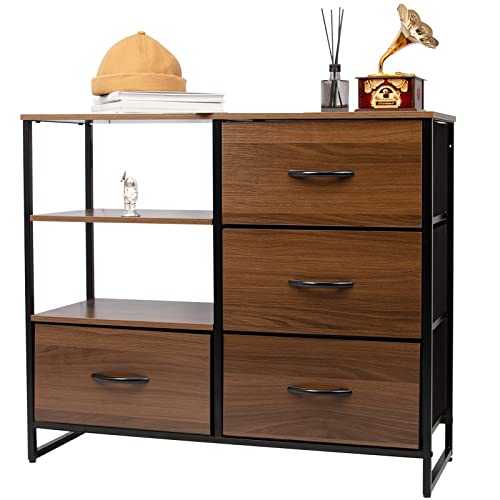 Connoo Fabric Dresser With 4 Drawers And 2 Side Shelf, Lightweight Industrial Storage Unit Organizer For Entryway, Bedroom, Nightstand, Office, Kitchen #TOP7