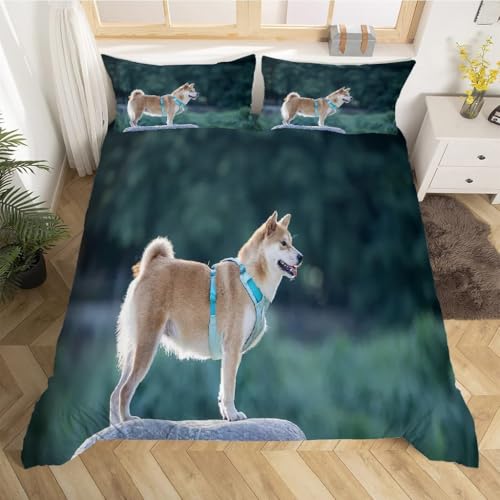 Housse couette en microfibre douce corgi fermeture éclair