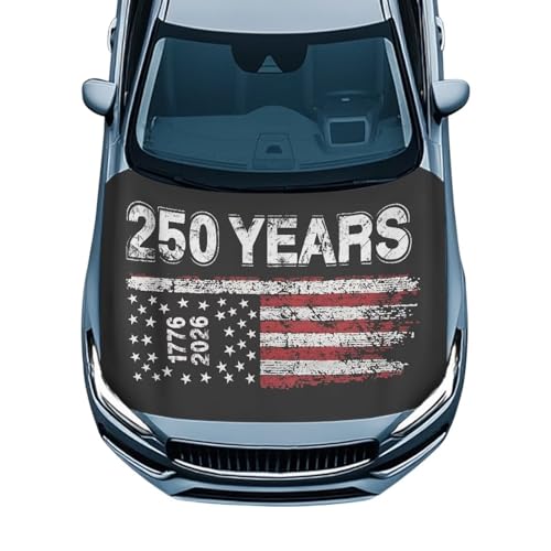 Image of American Flag 250 Years Car Hood Cover 1776-2026 Car Hood Cover Banner Elastic Car Bonnet Banner Stretchable Car Hood Dust Covers Auto Accessories Festival Decor, 4th of July