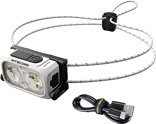 Nitecore Stirnlampe NU21, leicht, USB-C-aufladbare LED Kopflampe, 360 Lumen, 58 m Leuchtweite, Rotlicht für Nachtsicht, weiß
