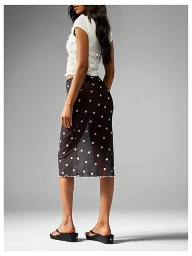 Women's Polka Dots Midi Skirt Elegant Bow Mesh See Through Low Rise Skinny Bodycon Skirts2