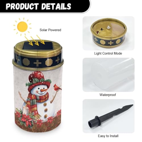 Image of Snowman Cardinal Bird LED Solar Lights for Patriotic Landscape Waterproof Solar Power Light Flameless Candle for Cemetery Christmas Decorations 2 Pcs