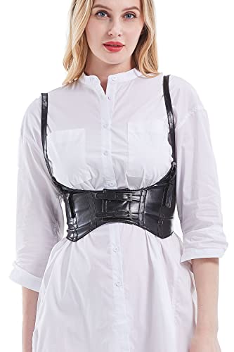 Black Underbust Corset Leather Harness Belt Punk Fashion Style For Women Girl Waist Corset Shirt Vest Stretchy Belts Cinch Belt With Adjustable Straps Durable Elastic (Black, S) #TOP3