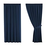 H.Versailtex Solid Navy Blackout Thermal Insulated Pencil Pleat Curtains for Living Room/Bedroom, Energy Efficient and Noise Reducing Window Treatments Curtain, 46" Width x 54" Drop (2 Panels)