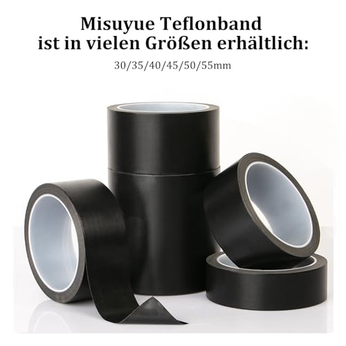 Misuyue Teflonband Klebeband, Hitzebeständiges Klebeband 50mm x 10M, Teflon Tape PTFE Glasgewebeband für Vakuumiermaschine Impulsversiegeler, Hitzebeständiges bis 300℃ (Schwarz)