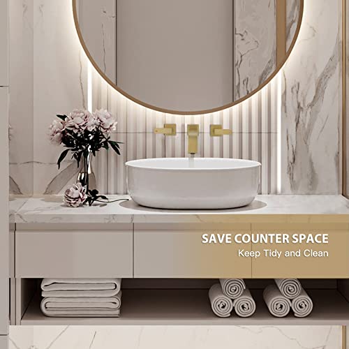 Chalirs Brass Wall Mount Bathroom Faucet,Brushed Gold Wall Mounted Vessel Sink Faucet With Dual Lever Handles,Widespread 3 Holes Wall Faucet For Vanity Lavatory Sink,Rough In Valve #TOP3