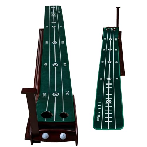 Putting Green, Putting Mat 9.35ft Putting Green Mat with Auto Ball Return,Durable Solid Wood Base,Luxurious Velvet Surface for Idoor and Outdoor Use.