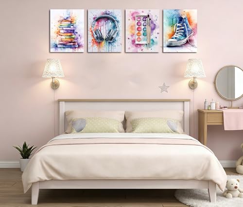 Image of Frimeeme 4Pcs Teen Girls Wall Art, Pink and Purple, 8x10 Inch