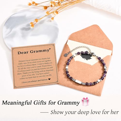 Purple Amethyst Gemstone Bracelet, Mothers Day & Birthday Gift for Grandma, Modern Beaded Strand with Lobster Claw Clasp3