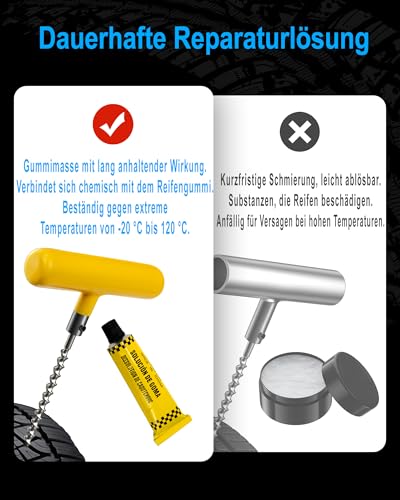Beanewone Reifenreparaturset, Reifenreparaturset Auto Geeignet für schwere Nutzfahrzeuge, Geländefahrzeuge, Motorräder und LKW-Reifen, Autoreifen Reparaturset, Notfall-Reifenreparatur