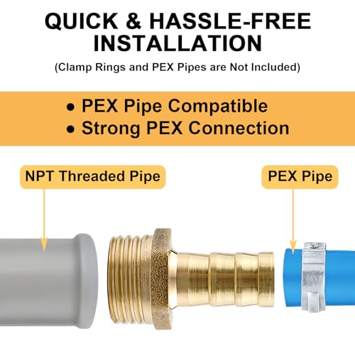 Image of 4-Pack 3 /4 inch Male NPT to 3 /4 inch PEX Adapter, Durable and Sturdy No Lead Brass Crimp Fitting, External Thread Straight Through for Pipeline Renovation or Maintenance