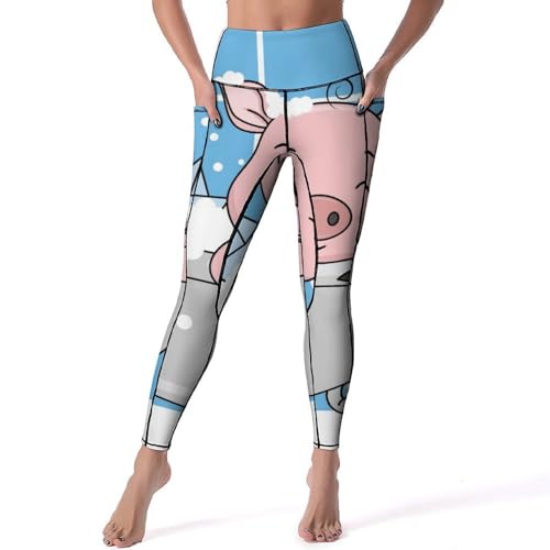 Pantalon de sport yoga porc se baignant legging fitness femmes gym jogging S