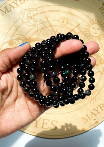 Pierres semi-précieuses obsidienne contre le stress en bracelet extensible de protection