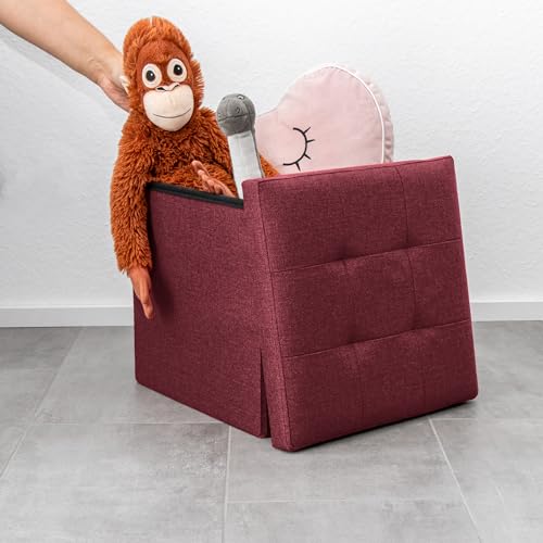Siège en cube repose-pieds et coffre de rangement pliable tissu rouge - 6