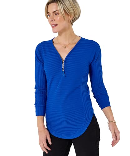Joe Browns Women's Ribbed Texture Jersey Zip Front Top Blouse, Cobalt, 16