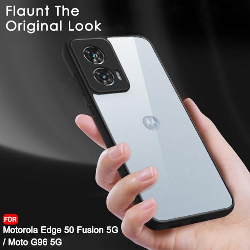 TheGiftKart Hybrid Shockproof Back Cover Case for Motorola Moto Edge 50 Fusion 5G / Moto G96 5G | Camera Protection | Hard Back Cover Case (PC & TPU, Transparent Clear Back, Black Sides)