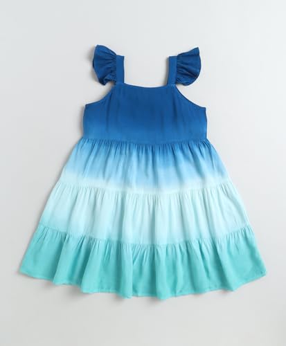 Image of The Magic Wand Kids Girls Tie Dye Casual Dresses, Knee Length Singlet Strap Fit & Flared Cotton Once Piece Stylish Frocks for Summer Season