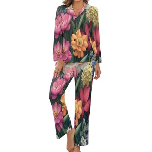 Pyjama femme grande taille vêtement d'intérieur avec chemise boutonnée imprimée