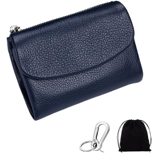 Joyfullygo Wallet, Relevantk Unisex Pebble Leather Wallet, 5.3 In Genuine Leather Coin Card Holder, Can Hold Coins, Id Cards (Dark Blue)