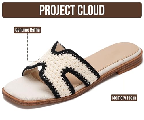 Image of Project Cloud 100% Genuine Leather Sandals for Women 2026 - Fashion Flat Womens Sandals with Memory Foam Insole Slides Sandals Women Footwear - Mules Women's Sandals (Jannel)
