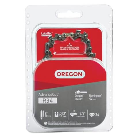Oregon R34 AdvanceCut Replacement Chainsaw and Pole Saw Chain, for 8" Guide Bars, 34 Drive Links, Pitch: 3/8" Low Profile, .043" Gauge Cover