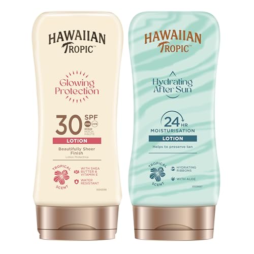 Hawaiian Tropic Satin Protection Sun Lotion Sonnencreme LSF 30, 180 ml, 1 St + Silk Hydration Air Soft After Sun Lotion, 180 ml