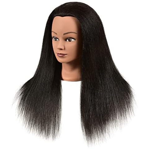 Beads for Hair Braids Mannequin Head 16" Long Synthetic Fiber Hair Styling Training Head Manikin Cosmetology Doll Head Hair With Clamp Holder Lace Frontal (Black-f, One Size) Cover