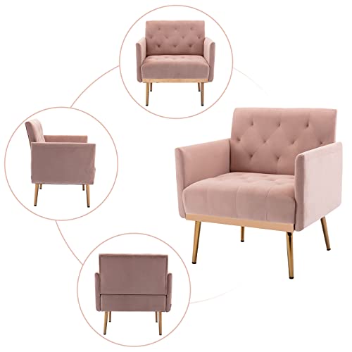 Kivenjaja Velvet Accent Chair, Modern Comfy Tufted Upholstered Armchair For Living Room & Bedroom, Reading Arm Chair Single Sofa With Rose Gold Metal Legs, Pink #TOP5