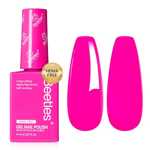 Image of Beetles Pink Gel Nail Polish - Neon Whispers Hot Pink Gel Polish HEMA-Free, 8ML /0.27Fl Oz Soak Off UV LED Lamp Nail Art, Long-Lasting Manicure Salon DIY Home