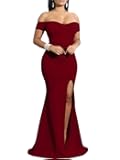 Women's Off Shoulder High Split Long Formal Party Dress Evening Gown