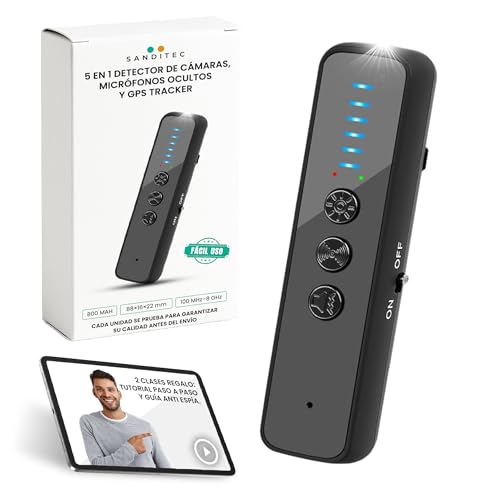 Detector de Cámaras y Micrófonos Ocultos. Aprovecha un 5 en 1 Antiespía —Detector de Dispositivos Ocultos GPS y Dispositivos RF, Detector de Cámara Oculta con Visor Infrarrojo.Viajes, coches y hoteles