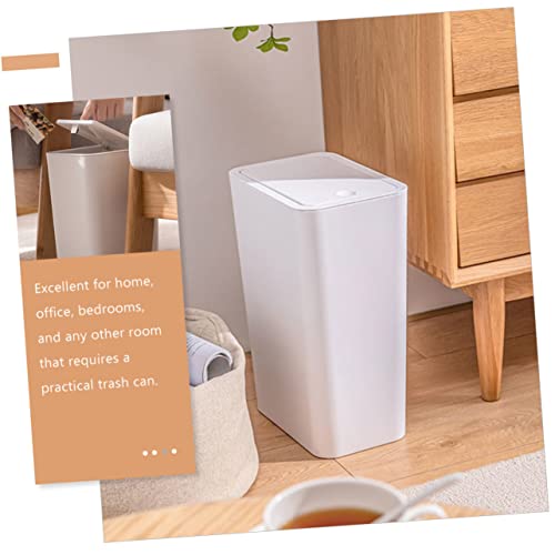 Caneca de basura pequeña rectangular con tapa blanca miniatura 6