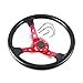 Spaorcco Universal Car Racing Steering Wheel Red Aluminum Spoke 13.8”Vinyl Leather rifting Deep Dish Steering Wheel With Horn Button for Car