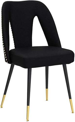 Miniatura 5 de Aoowow Juego de 2 sillas de comedor modernas, sillas laterales tapizadas de terciopelo con cabezas de clavos y patas de metal negro con punta dorada